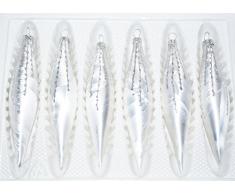 6 tlg. Glas-Zapfen Set in Ice Weiss Silber Regen - Christbaumkugeln - Weihnachtsschmuck-Christbaumschmuck