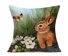 Asminifor Kissenbezug, niedliche Katzen-Tiere, mit Kopfhörern, Baumwollleinen, Dekorativer Überwurf, Kissenbezug für Couch 45,7 x 45,7 cm 18 x 18 inches Rabbit White-floral