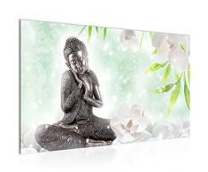 Bilder Feng Shui Buddha Wandbild 70 x 40 cm Vlies - Leinwand Bild XXL Format Wandbilder Wohnzimmer Wohnung Deko Kunstdrucke Grün 1 Teilig - MADE IN GERMANY - Fertig zum Aufhängen 019114b