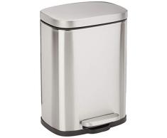 AmazonBasics – Rechteckiger, sanft schließender Mülleimer, 5 l, satiniert Nickelfarben