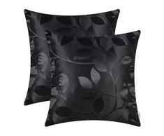 CaliTime Kissenbezüge Kissenhülle Packung mit 2 Dekokissenbezüge Cases für Couch Sofa Home Decor Shining & Dull Contrast Lebendige wachsende Blätter 45cm x 45cm Schwarz
