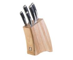 Richardson Sheffield KYU Messerblock, inkl. Messer-Set, Spickmesser, Allzweckmesser, Schinkenmesser, Brotmesser & Santokumesser, Pinien-Holz, Chrom-Molybdän-Vanadium-Stahl, Braun/Silber, 6-teilig