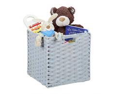 Relaxdays Aufbewahrungskorb, quadratischer PP-Korb für Bad u. Kinderzimmer, Regalkorb geflochten, 31x32x30 cm, grau, Kunststoff