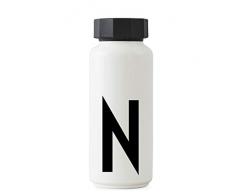 Design Buchstaben personalisierbare weiße Thermo-Edelstahlflasche für heiße und kalte Getränke, isolierte Trinkflasche für unterwegs, für Arbeit, Schule, Sport und Fitnessstudio – N