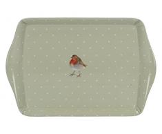 CREATIVE TOPS Wild klein Polka dot-Patterned Serviertablett mit Robin Print, 21 x 14 cm (21,6 x 14 cm), Melamin, Sage Green, 21 x 14,2 x 1,6 cm