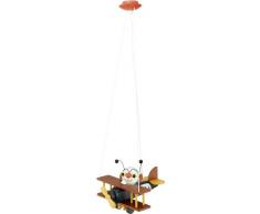 EGLO Hängeleuchte Modell Airman, Kinderzimmerleuchte Flugzeug, HV 1x E27 15 W inklusive Energiespar-Leuchtmittel, L x B x H 32 x 30 x 110 cm, Kunststoff bunt 85059