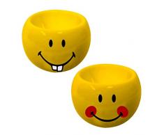 zak! Eierbecher Smiley-Hasenzähne/Rote Wangen 2 Stück, Porzellan, Mehrfarbig, 6 x 6 x 4.5 cm, 2-Einheiten