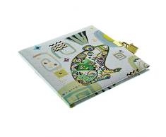 Goldbuch Tagebuch, Ethno Frog, 96 weiße Seiten, 16,5 x 16,5 cm, Schloss mit 2 Schlüsseln, Kunstdruck mit Goldprägung und Relief, Weiß, 44340