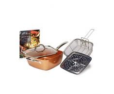 Kupfer Chef Tiefe quadratische Seite Antihaftbeschichtung, Pfanne Kit, Kupfer, Maurerkelle, groß, 5-teilig