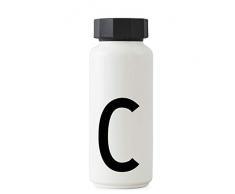 Design Buchstaben personalisierbare weiße Thermo-Edelstahlflasche für heiße und kalte Getränke, isolierte Trinkflasche für unterwegs, für Arbeit, Schule, Sport und Fitnessstudio – C