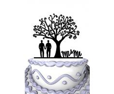 Meijiafei Wedding Cake Topper - Gay Together Under The Tree Silhouette with Script Mrs & Mr Party Decoration