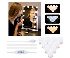 LED Spiegelleuchte,Hollywood Stil Schminklicht mit 10 Dimmbar Glühbirne,Azhien Schminktisch Leuchte,Schminkleuchte,Spiegellampe mit 3 Farbmodi für Schminkspiegel,Schminktisch und Kosmetikspiegel