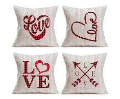 Fukeen Kissenbezug Libelle Landhausstil für Zuhause, Büro, Sofa, Dekokissenbezüge Baumwolle Leinen, 4 Stück Standard-Kissenbezüge 45,7 x 45,7 cm, Grün 18x18 Schwarz Rot Love Arrow Check
