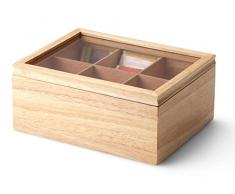 Continenta Teebox aus Gummibaumholz mit 6 Fächern, Teebeutelbox, Teekiste, Teekästchen, Größe: 23 x 17,5 x 10 cm