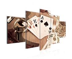 Bilder Poker Whisky Waffe Wandbild Vlies - Leinwand Bild XXL Format Wandbilder Wohnzimmer Wohnung Deko Kunstdrucke Braun 5 Teilig - MADE IN GERMANY - Fertig zum Aufhängen 103553a