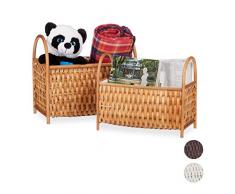 Relaxdays Aufbewahrungskörbe 2er Set, Allzweckkörbe, Zeitungsständer, Bambus Holz, in Handarbeit geflochten, honigbraun, Volumen: 10 Liter / 20