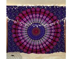Indisches Tuch im Hippie/Etno-Look mit Mandalamuster zur Verwendung als Decke, Teppich oder Wandteppich – lila, queensize 84x90