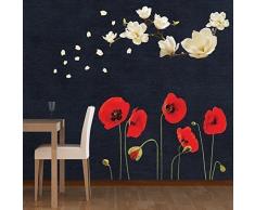 Walplus Wandaufkleber Magnolia mit Mohnblumen Entfernbar Selbstklebend Sticker Wandbilder Kinderzimmer Restaurant Cafe Hotel Building Büro Zuhause Dekoration