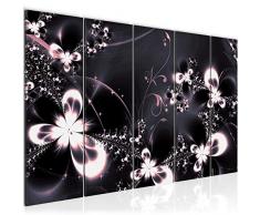 Bilder Abstrakt Blumen Wandbild 200 x 80 cm Vlies - Leinwand Bild XXL Format Wandbilder Wohnzimmer Wohnung Deko Kunstdrucke Rosa Grau 5 Teilig - MADE IN GERMANY - Fertig zum Aufhängen 100555c