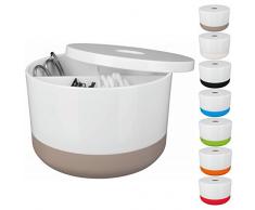 Spirella Kosmetikorganizer Moji mit individuell verstellbaren Fächern Aufbewahrungsbox für Make Up und Schmuck 15x9cm mit Deckel Weiß/Taupe