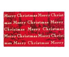 Shoe Max YH 101531 Classic Flock Fussmatte Season Greetings/Hochwertige Kokosfaser mit rutschfester PVC Unterseite, 74 x 44 cm, crimson/winterrot / gold