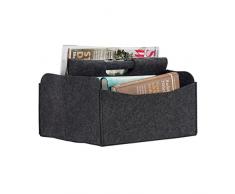 Relaxdays Zeitungskorb aus Filz, H x B x T: 22 x 32 x 29 cm, 2 Fächer, mit Griff, faltbarer Zeitungsständer, anthrazit