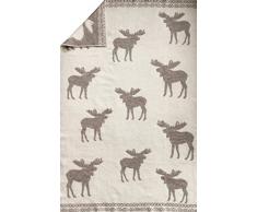 JOWOLLINA Wendedecke Wolldecke Wollplaid Plaid Kuscheldecke Wohndecke Elch 100% Wolle 130x200cm weiß/beige