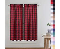 Caromio Gardinen mit Karomuster, Karomuster, Küchen-Ebene, Volant, Vorhänge, zum Raffen, Schatten, Fenster, Küche, Café, Badezimmer, Fenster, mehrfarbig Country Rustic Tiers|45L rot / schwarz