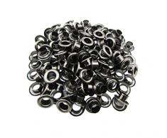 Amanaote Glocke, Durchmesser 5 mm, Schwarz, mit Ösen, wetterbeständige Unterlegscheibe, Rückseite, 200 Stück