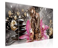 Bilder Buddha Orchidee Wandbild 200 x 80 cm Vlies - Leinwand Bild XXL Format Wandbilder Wohnzimmer Wohnung Deko Kunstdrucke Pink 5 Teilig - MADE IN GERMANY - Fertig zum Aufhängen 505355a
