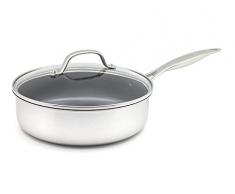 GreenPan BIPLY Venice Pro Servierpfanne mit Keramik Beschichtung inkl. Glasdeckel, Edelstahl, Induktion, 24cm, 3.1 L, Silber, 24 cm