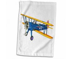 3dRose Blue and Yellow Military Training Biplane Handtücher, weiß, 15 x 22