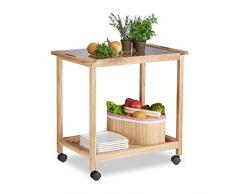 Relaxdays Küchenwagen auf Rollen, Holz Servierwagen mit Glasplatte, 2 Etagen Rollwagen, HxBxT: 62 x 66 x 38 cm, natur