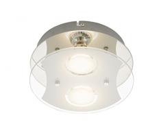Briloner Leuchten Deckenleuchte, Deckenlampe, Deckenstrahler, 2 x LED GU10, 3 Watt, 250 Lumen, Glas teilmattiert, rund, chrom, Metall, 3 W, 21 x 21 x 8 cm