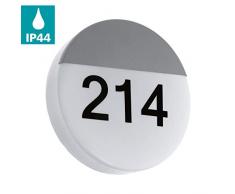 EGLO LED Außen-Wandlampe Oropos, 1 flammige Außenleuchte, inkl. Hausnummern, Wandleuchte aus Stahl und Kunststoff, Farbe: Silber, weiß, IP44