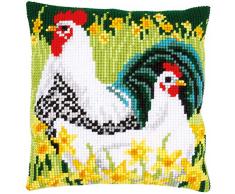 Vervaco Kreuzstichkissen Hahn & Henne, Stickbild vorgezeichnet Kreuzstichpackung Kissen, vorbezeichnet, Baumwolle, Mehrfarbig, 40 x 40 x 0,3 cm