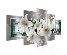 Bilder Blumen Lilien Wandbild 200 x 100 cm Vlies - Leinwand Bild XXL Format Wandbilder Wohnzimmer Wohnung Deko Kunstdrucke Grau 5 Teilig - MADE IN GERMANY - Fertig zum Aufhängen 204751c