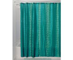 iDesign Moxi Duschvorhang 183x183 | Designer Duschvorhang mit 12 Löchern und Kachelmuster | wunderschöne Edelknitter-Optik | Polyester aquamarin