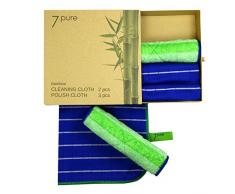 7. PURE Bambus SET | 2 x Putztücher und 3 x Poliertuch | Sauber ohne Putzmittel – antibakteriell – fusselfrei – staubfrei | mühelose Reinigung | Wisch-Lappen, Putzlappen, Fensterleder, Tücher