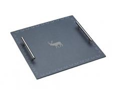 Kitchen Craft We Love Weihnachten Slate Serviertablett mit Griffen und Rentier Muster, 30 x 30 cm (30,5 x 30,5 cm), grau