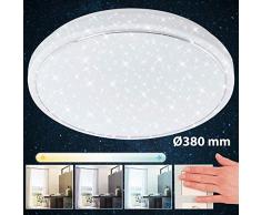 Briloner Leuchten LED Deckenleuchte mit Sternen-Dekor inkl. Chromring, Deckenlampe Farbtemperatursteuerung (warm weiß-neutral Tageslichtweiß), 23 W, Ø 38cm