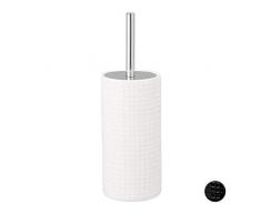 Relaxdays WC Bürstenhalter, Klobürste mit Wechselbürstenkopf, rund, stehend, Stahlgriff, Keramik, HxD 33 x 10,5 cm, weiß