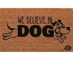 Premium kokos Fußmatte | Kokosnussmatte mit rutschfestem PVC | Fußwischer für den Eingangsbereich | für den Außen- und Innenbereich | 45 x 75 cm | Hund Design