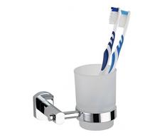 Wenko 17863100 Zahnputzbecher und -halter Assoro - Glas, Chrom rostfrei, 11.5 x 9.5 x 9.5 cm