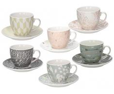 Tognana IR685375565 Set aus 6 Espressotassen mit Teller, Motiv Alicia, Porzellan