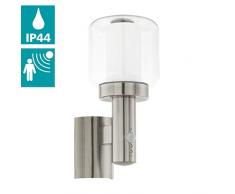 EGLO Außen-Wandlampe Poliento, 1 flammige Außenleuchte inkl. Bewegungsmelder, Sensor-Wandleuchte aus Edelstahl, Kunststoff und Glas, Farbe: Silber, weiß, Fassung: E27, IP44