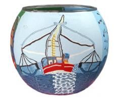 Windlicht Glas Cup Teelichthalter Kerzenhalter FISCHERBOOT 2 GröÃe 9 x 11 cm als Tischdekoration