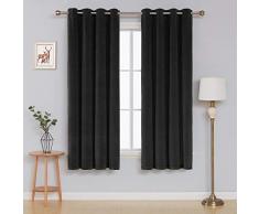 Deconovo Samt Ösen Gardinen Wohnzimmer Vorhänge Lichtdurchlässig 175x140 cm Schwarz 2er Set, Stoff, 175x140