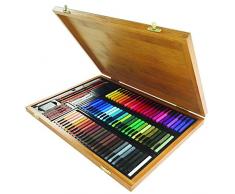 Conté a Paris Bambuskasten mit 84 farbigen Carré Kreiden, Pastellkreiden in Vierkantform, 70 farbige Carré Kreiden, 14 Skizzen Carré Kreiden, 3 Skizzenstifte und Zubehör