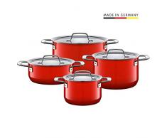 Silit Topfset Zeno Red 4-teilig, Töpfe mit Metalldeckel, Induktionstöpfe, Silargan Funktionskeramik, Topf Induktion, rot